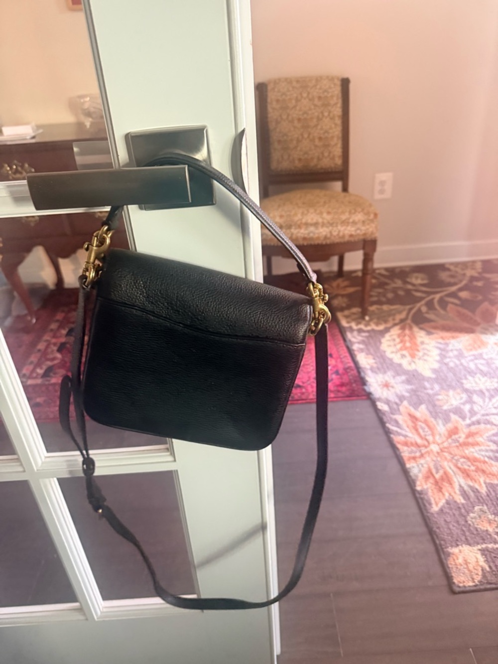 Coach and Four Black Pebbled Leather Crossbody with Gold Turn-Lock - Picture 3 of 6